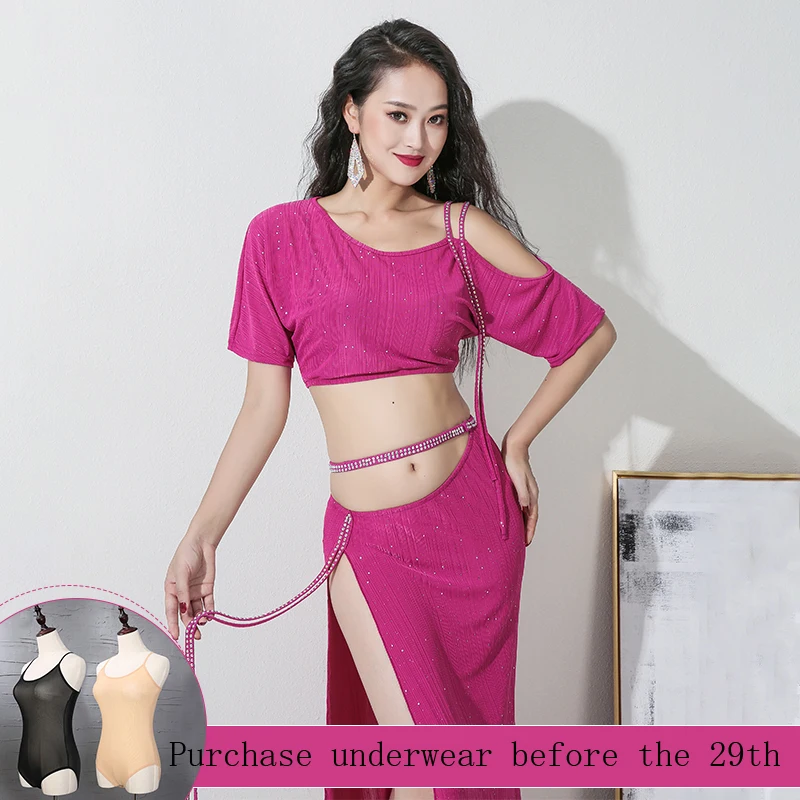 

Женский костюм для танца живота, откровенный топ с коротким рукавом и юбка-качели, одежда для тренировок и выступлений