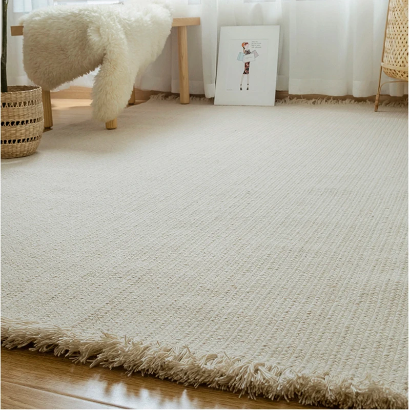 New Hand-woven Wool Carpet for Living Room Nordic Simple Rug and Carpet Bedroom Bedside Coffee Table Mat Home Carpet with Tassel