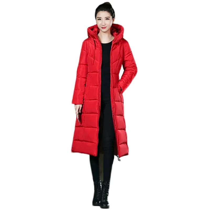 

Down Jacket Women Red Black M-6XL Plus Size Loose Hooded Parkas Nice Pop Autumn Winter Korean Vogue Gray Long Slim Coat LD1096