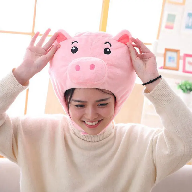 หมวกหมูการ์ตูนอะนิเมะ Headwear ตลกสัตว์คอสเพลย์ Unisex Party Stage Prop สีชมพู/สีขาว/สีเทา