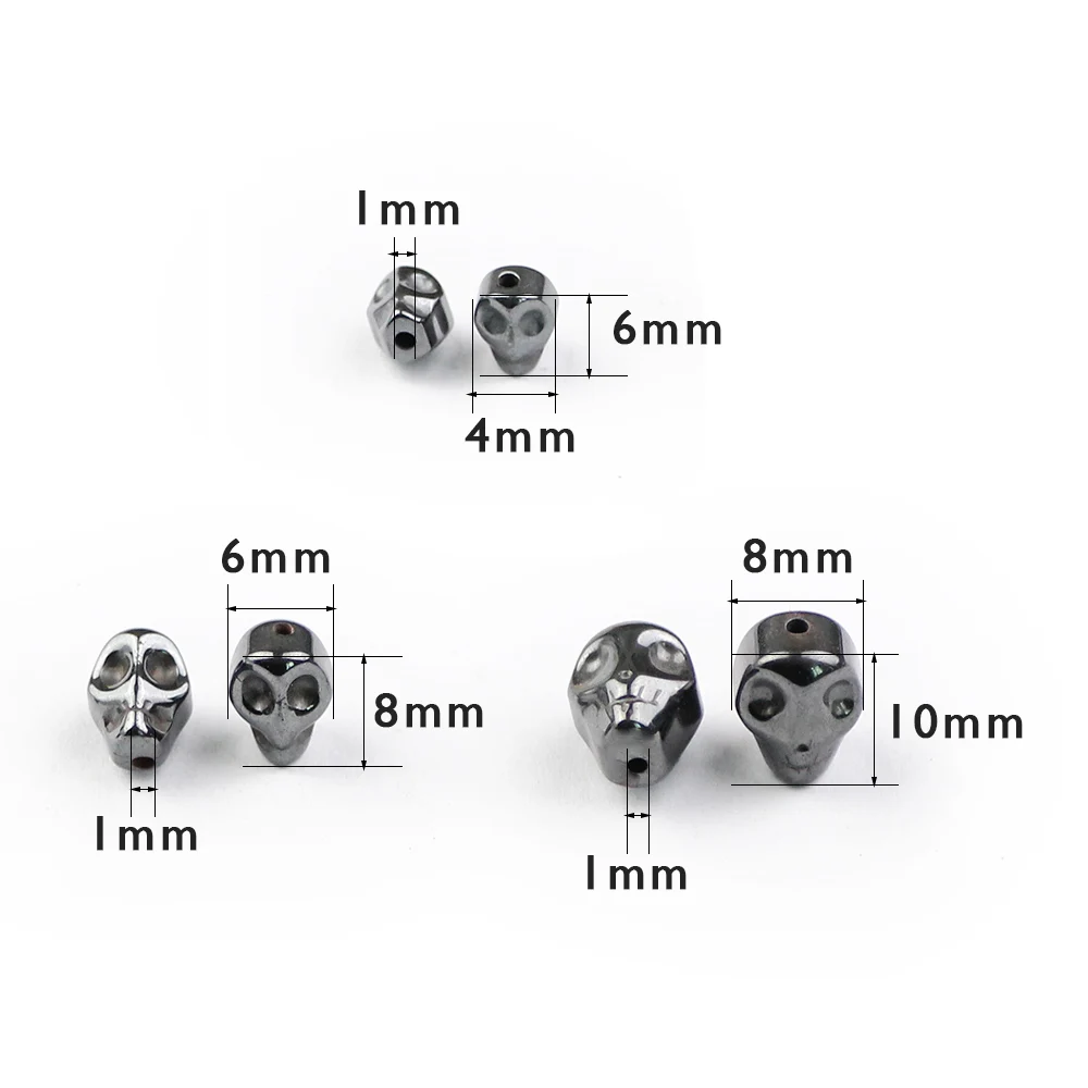 YHBZRET Natural Stone Skull Black Hematite 4/6/8MM Skeleton shape spacer Loose beads For Jewelry making bracelet accessories DIY