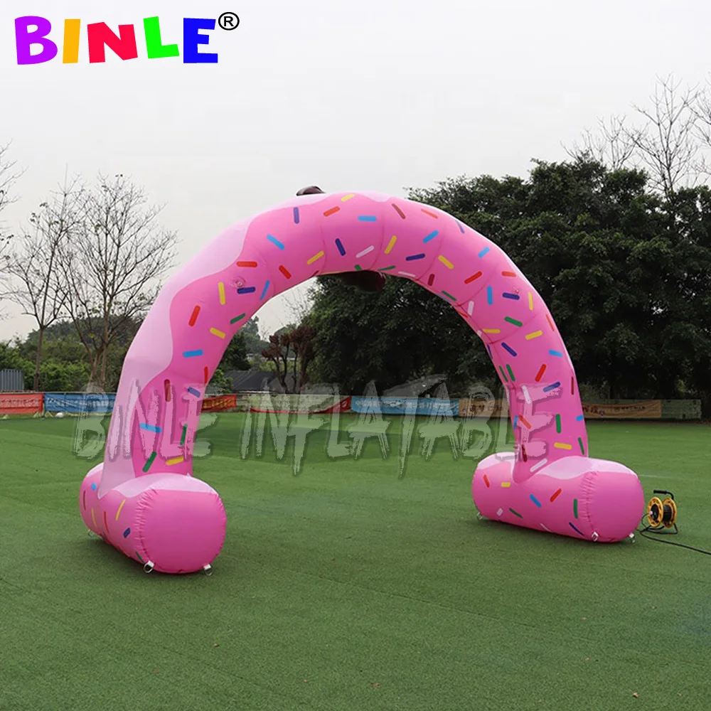 Commercial Use Outdoor Pink Inflatable Donut Arch With Logo For Cake Shop Advertising