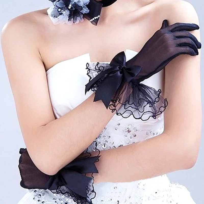 New Fashion Bride Gloves Lace Bow-knot with Fingers Short White Glove Wedding Dress Accessories Photo Lady Party Glove