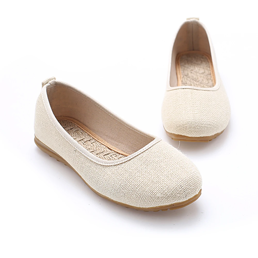 Veowalk Handmade Retro Women\'s Casual Cotton Ballet Flats Ladies Soft Comfort Linen Slip-on Old Beijing Shoes for Teacher