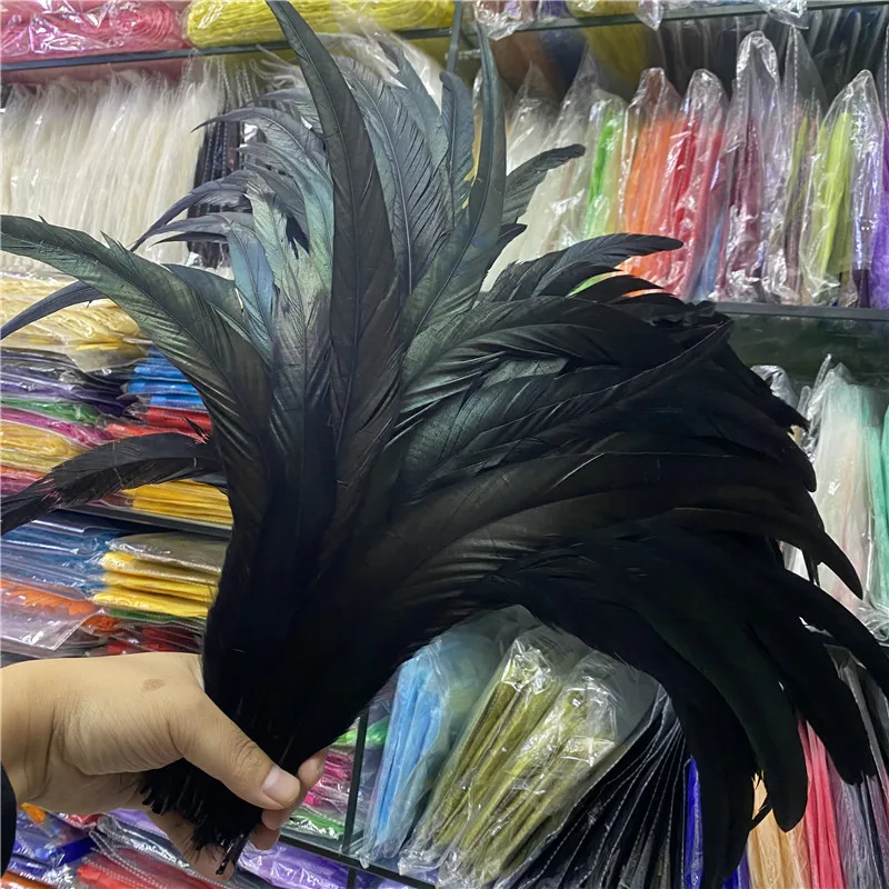 Beautiful 100pcs/lot Nature Black Rooster Feathers 16-18inches/40-45cmChicken Feathers for Crafts Dancers Carnival Plumes