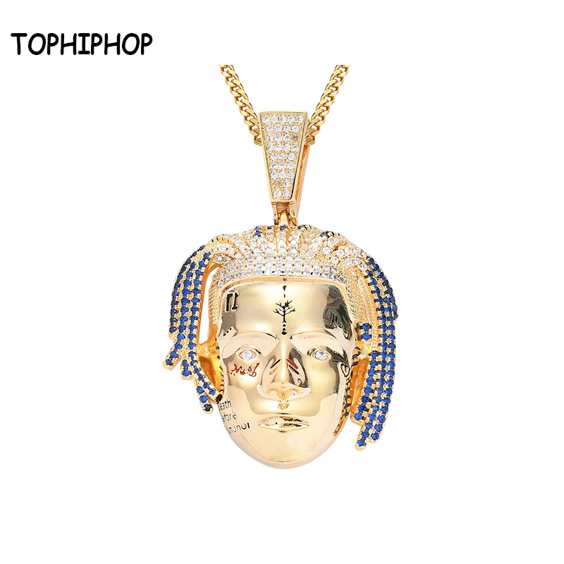 

TOPHIPHOP Hip Hop Character Head Pendant Ice Out AAA Cubic Zircon Gold Silver Necklace Hip Hop Rock Style Men’s Jewelry