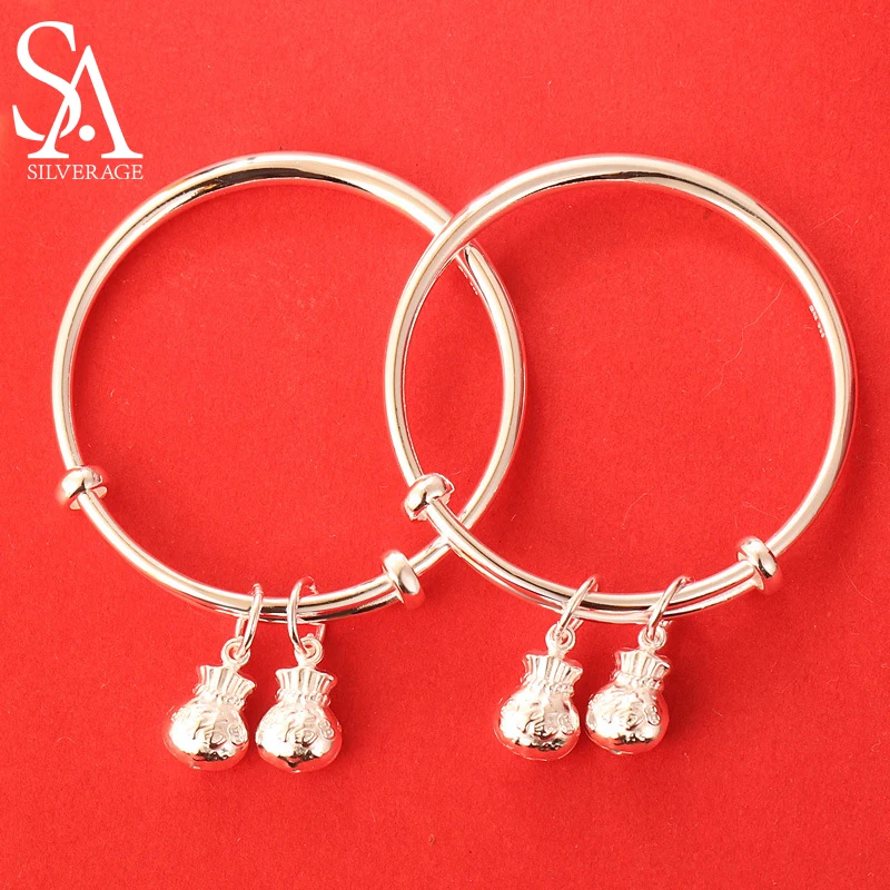 

SA SILVERAGE Money Bag Silver Bracelet Children's Day S999 Sterling Silver Blessing Bag Children's Bracelet Chinese Style Baby