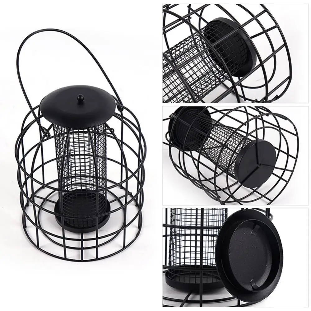 

Hanging Pet Bird Food Feeder Container Garden Tree Park Outdoor Feeding Tool Black Metal Bird Cage Hanging Supplies Bird Habitat