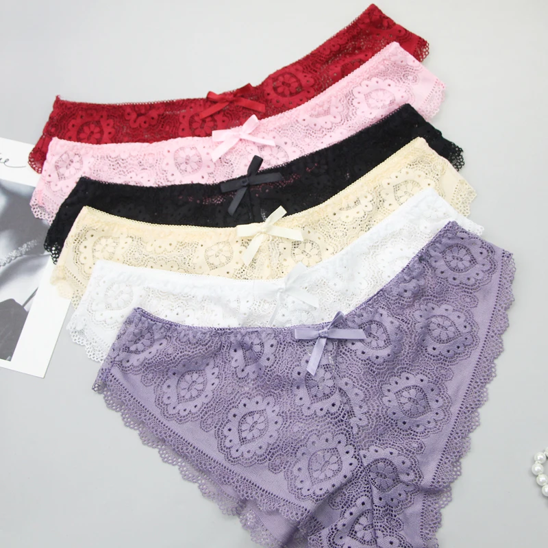 

2021 New Underwear 3pcs/Women Sexy Lace Lingerie Temptation Low Waist Embroidered Transparent Hollow Out Female G String