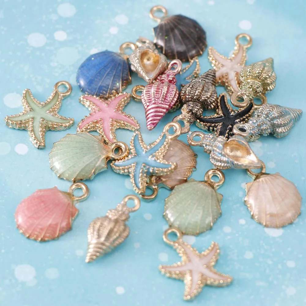 15/30PCS A+ Fashion Metal Alloy Ocean Shell Christmas Charm Decor Set  Pendant Drop Ornaments Hanging DIY Decoration