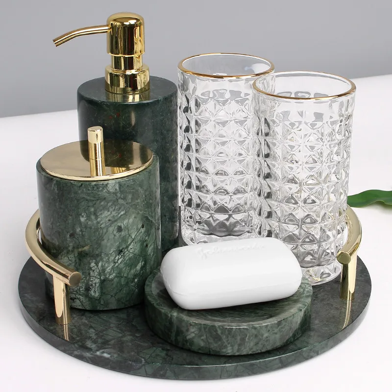 Marbles Bathroom Accessories Set Bath Toiletries Soap Dispenser/Dish Toothbrush Holder/Rack Gargle Cup Tissue Box Wedding Gifts