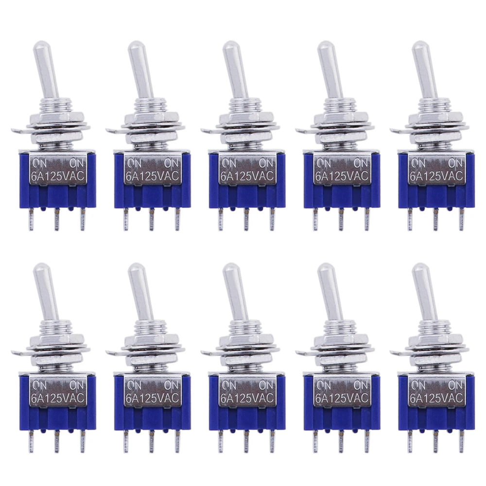 10PC/5PCS Miniature Toggle Switch Single Pole Double Throw SPDT (MTS102) ON-ON 120VAC 6A 1/4 Inch Mounting MTS-102