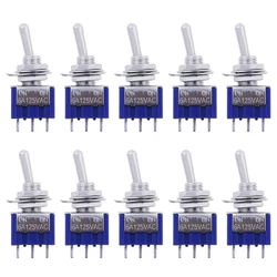 10PC/5PCS Miniature Toggle Switch Single Pole Double Throw SPDT (MTS102) ON-ON 120VAC 6A 1/4 Inch Mounting MTS-102