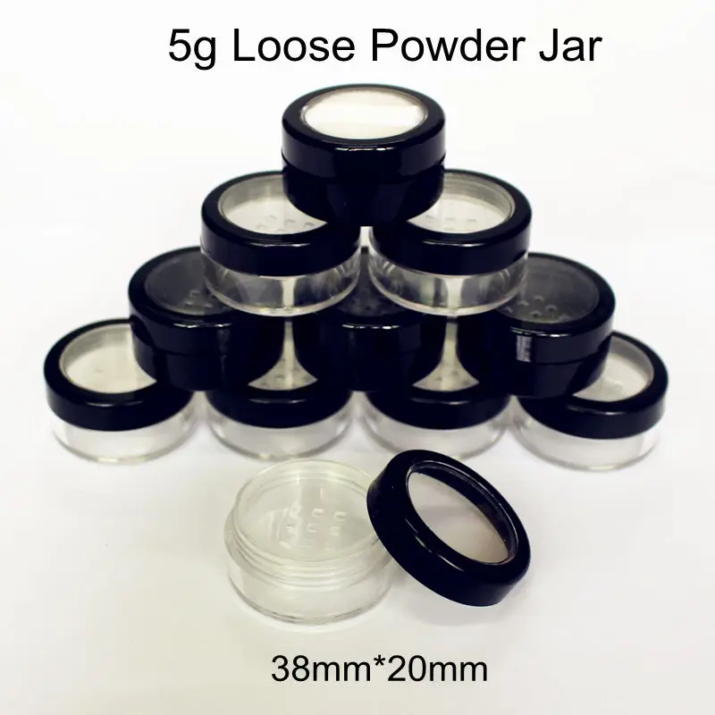 

50pcs/lot 5g 5ml Black Empty Plastic Cream Jar DIY Cosmetic Loose Powder Container with Sifter Puff Package Case Bottle