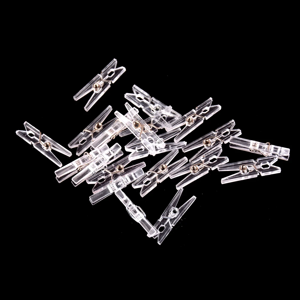 20 PCS 25mm Quality Mini Spring Clear Transparent ClipsPeg Pin Clothespin Craft Clips Clothes Photo Paper Party Home Decoration