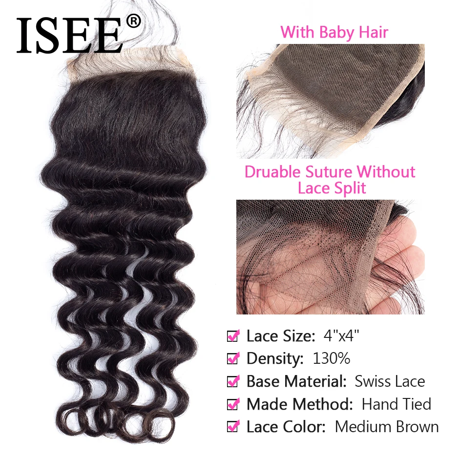 Brazilian Loose Deep Closure Remy Hair Free Part ISEE HAIR 4\