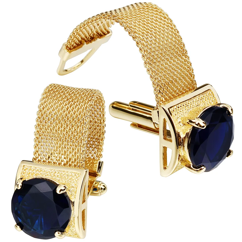 HAWSON Mens Crystal Cufflinks with Chain-luxury Shiny French Shirt Cufflinks wedding business gift accessories