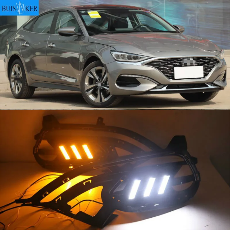 

2PCS DRL LED Daytime Running Light fog lamp Cover DRL with yellow turn signal For Hyundai LAFESTA 2019