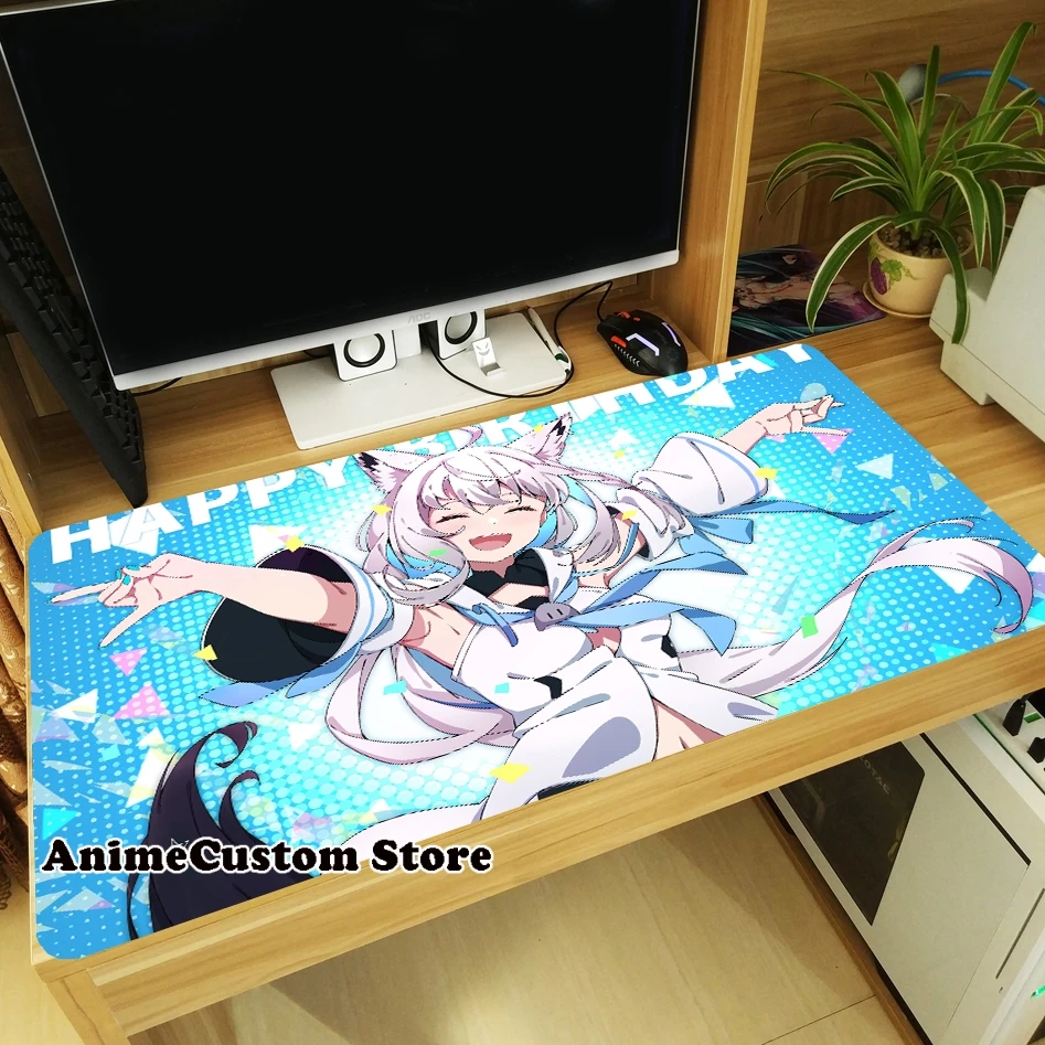 Hot Game Hololive YouTuber Shirakami Fubuki Large Thicken Mouse Pad Laptop Mice Mat Tabletop Keyboard Mat Anti-Slip Playmat Gift