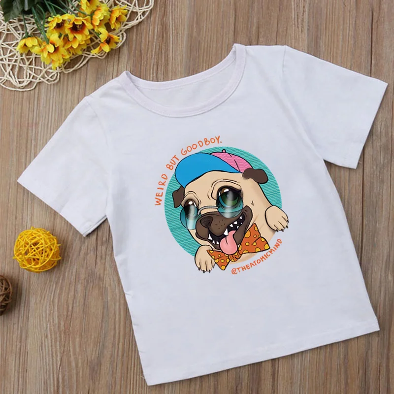 

Kawaii Pug Dog Cartoon Kids T-Shirts Short Sleeve Tops Border Collie Print Fashion Boys Girls Funny Summer Tops,YKP001