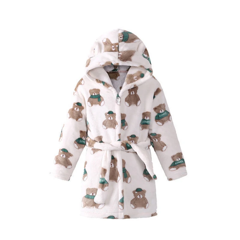 

IYEAL New Fashion Cartoon Hoodies Girl Boys Sleepwear Flannel Warm Bath Towels Kids Soft Bathrobe Pajamas Children's Clothing