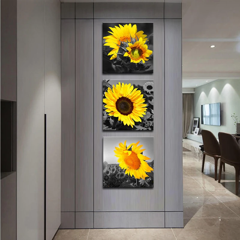 

Triptych sunflowers diamond embroidery 3Pieces diy handcraft diamond painting full square mosaic still life kitchen artZP-2016