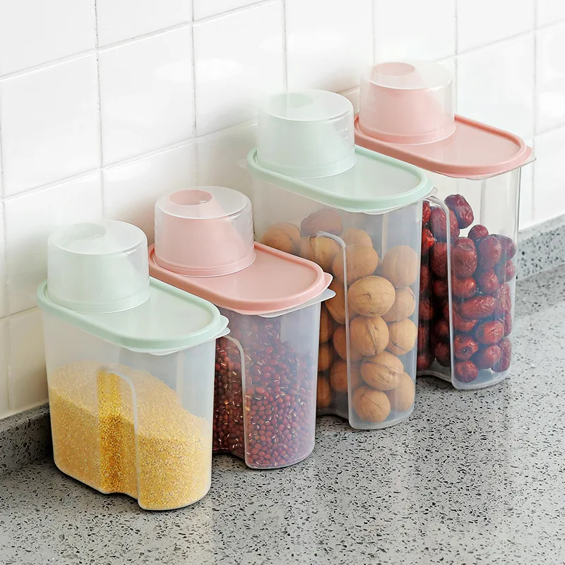 

1.9L/2.5L Storage Box Kitchen Plastic Cover Insect-Proof Rice Barrel Rice Box Moisture-Proof Rice Cylinder with Measuring Lid