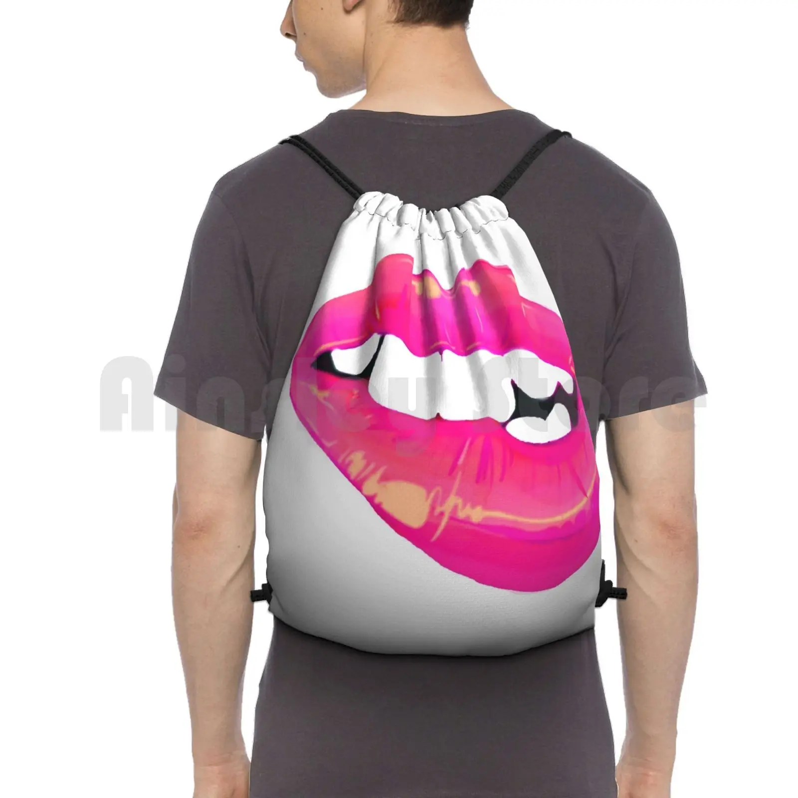 

Bright Pink Teaser Backpack Drawstring Bags Gym Bag Waterproof Pink Lips Love Bright Neon Trip Sexy