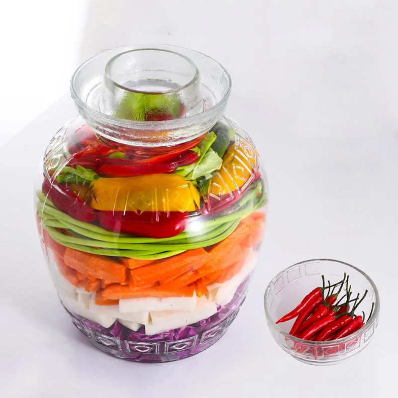 Chinese Tradition Pickle Jar Transparent Glass Kimchi Jar Korea Pickled Cabbage Vegetables Chili Pickling Container Food Storage