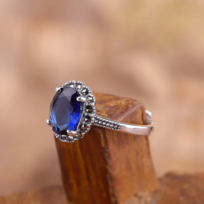 

Uglyless Royal Noble Blue Corundum Open Rings for Women Gemstones Chalcedony Silver Rings Solid 925 Sterling Silver Jewelry R878