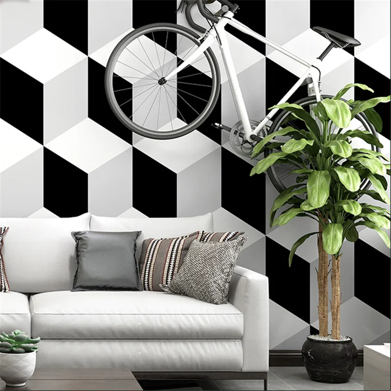 

wellyu 3d stereo background wallpaper black and white lattice square modern minimalist nordic style geometric gray ins wallpaper