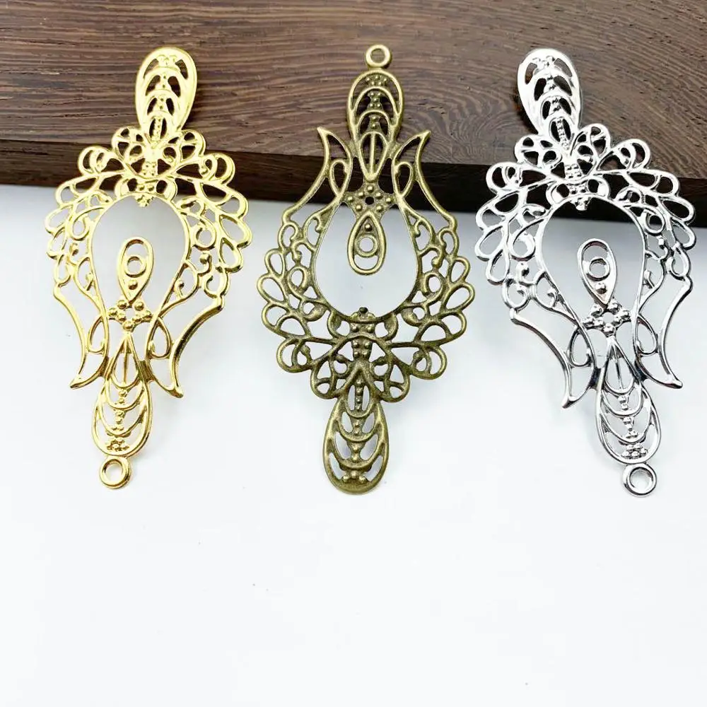 10 pcs/lot 33x73mm Metal Filigree Big Flower Slice Charms base Setting Jewelry DIY Components Findings