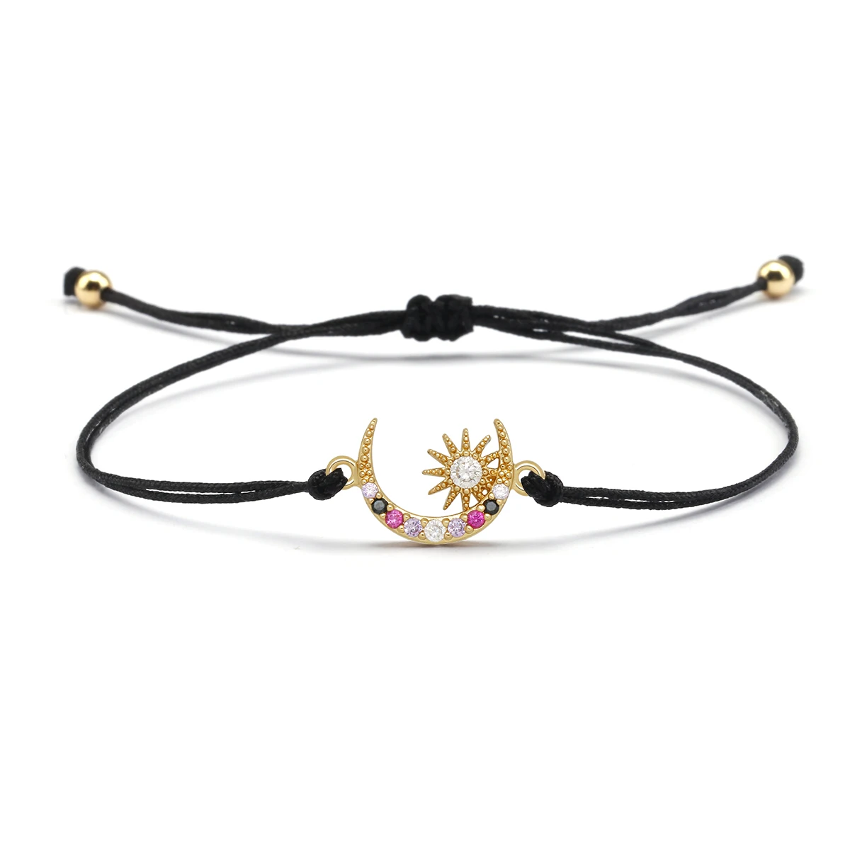 Cubic Zirconia Stones Brass Cute Crescent Moon Charm Bracelet Women Lead By Intuition Star Red String CZ Handmade Jewelry Gift