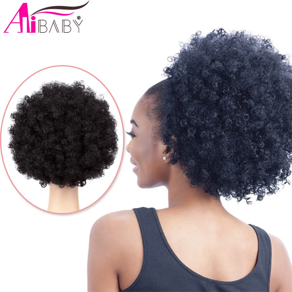 Coletero Afro Puff rizado con cordón para mujer, moño de pelo sintético, 10 pulgadas, corto, Updo