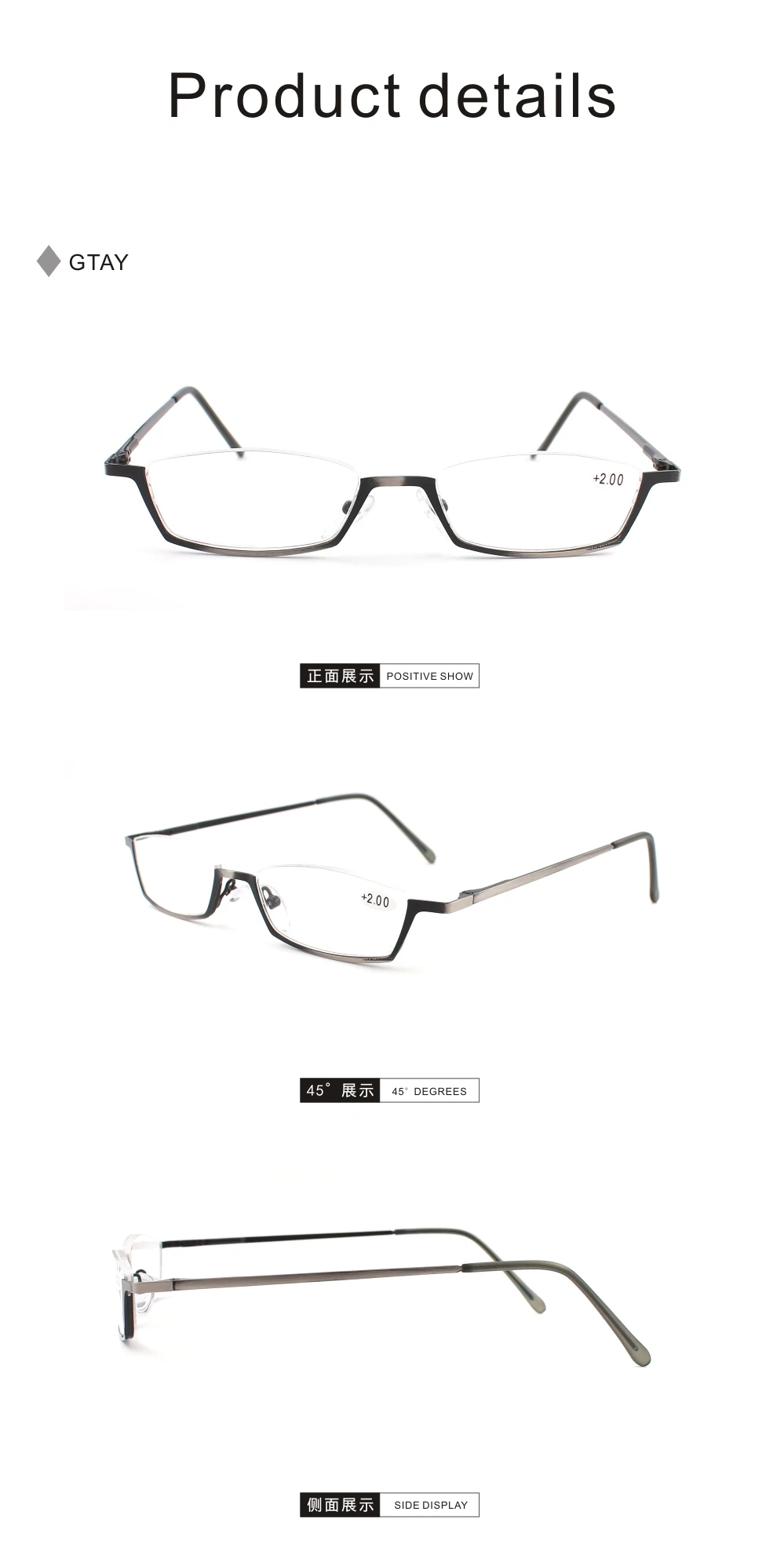 Lesebrille für Männer quadratische Legierung Brille Halb rahmen Beine können Draht ziehen Prozess erweitern – Detail 8