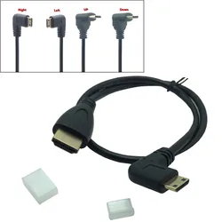 0.5M kąt 90 stopni Mini HDMI-kompatybilny z HDMI męskie złącze kabla M/M V1.4 dla kamera wideo DSLR monitora LCD