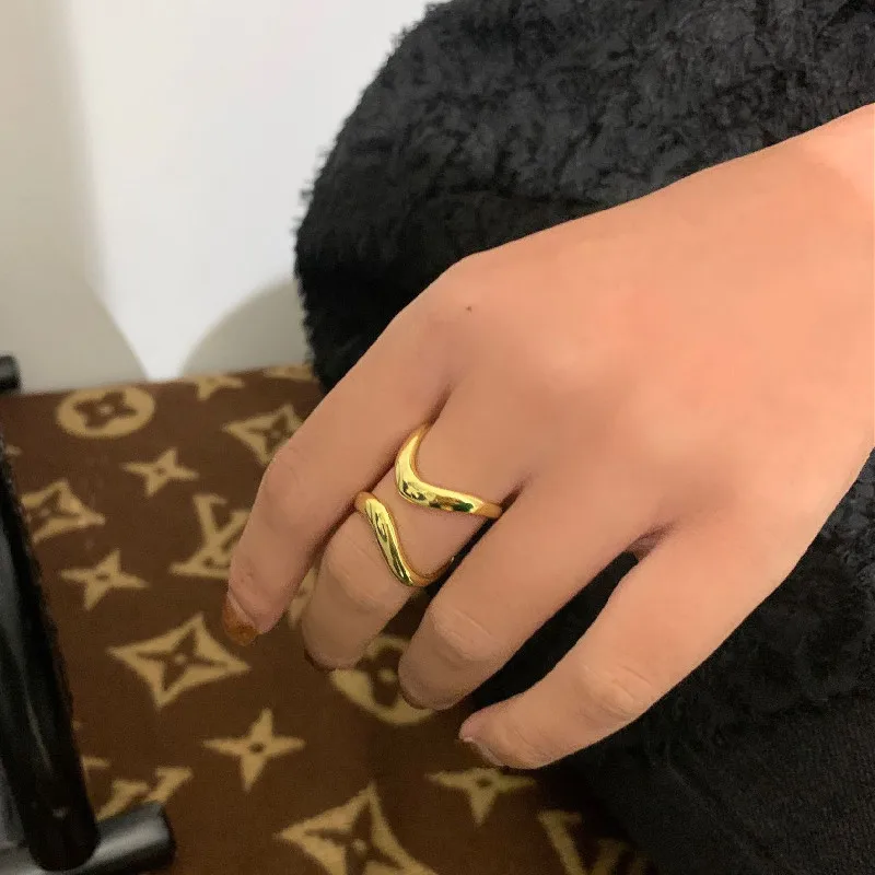 FOXANRY Silver Color Couples Rings New Trendy Elegant Hip Hop Vintage Simple Double Layer Hollow Geometric Party Jewelry