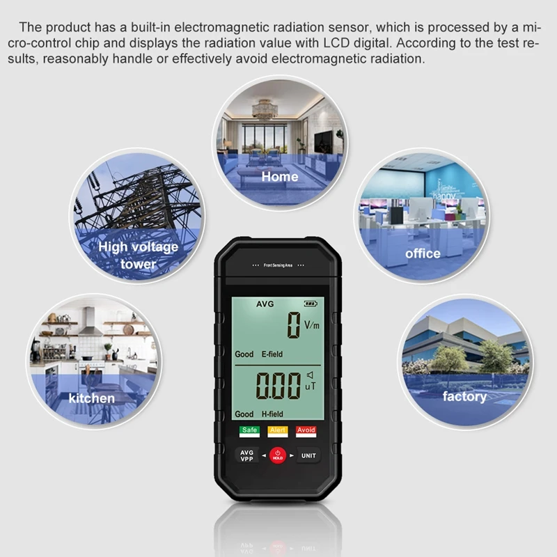 ET925 Big Screen Electromagnetic Radiation Detector Level Assessment Sound Light Alarm Electric Magnetic Field EMF Dosimeter