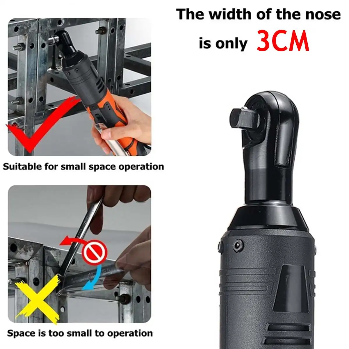 42V Electric Wrench Angle Drill Screwdriver 3/8 Cordless Ratchet Wrench Scaffolding 100NM With Socket Set 1/2pcs Li-Ion Battery