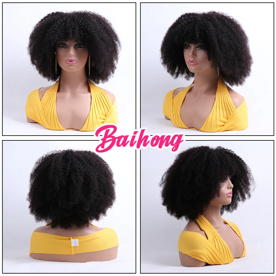 Frufru Paróka afro Szeszélyes Göndör Emberi haja wigs számára Sztrájktörő Nők Klasszikus 4B 4C afro Süsü 180% 220% Pelyhes Elasztikus Göndörít Kelendőség