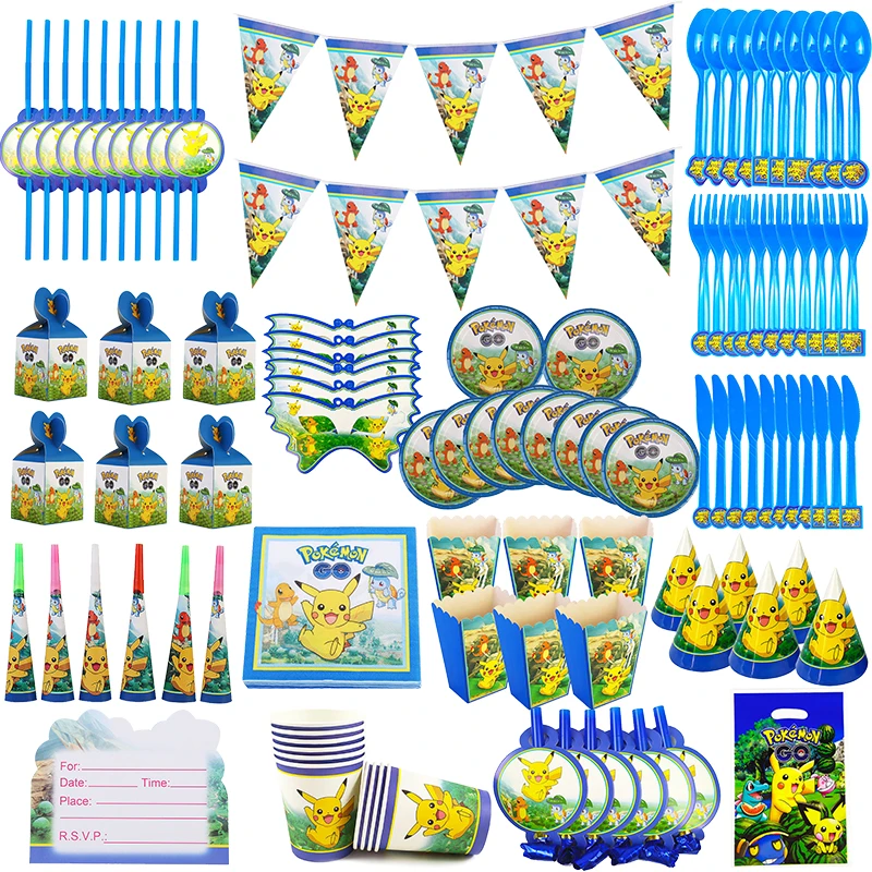 Pokemon Birthday theme Party Supplies Decorations Balloon Cake Flag Invitation Card Gift Table Backdrop Banner Toy For Boy