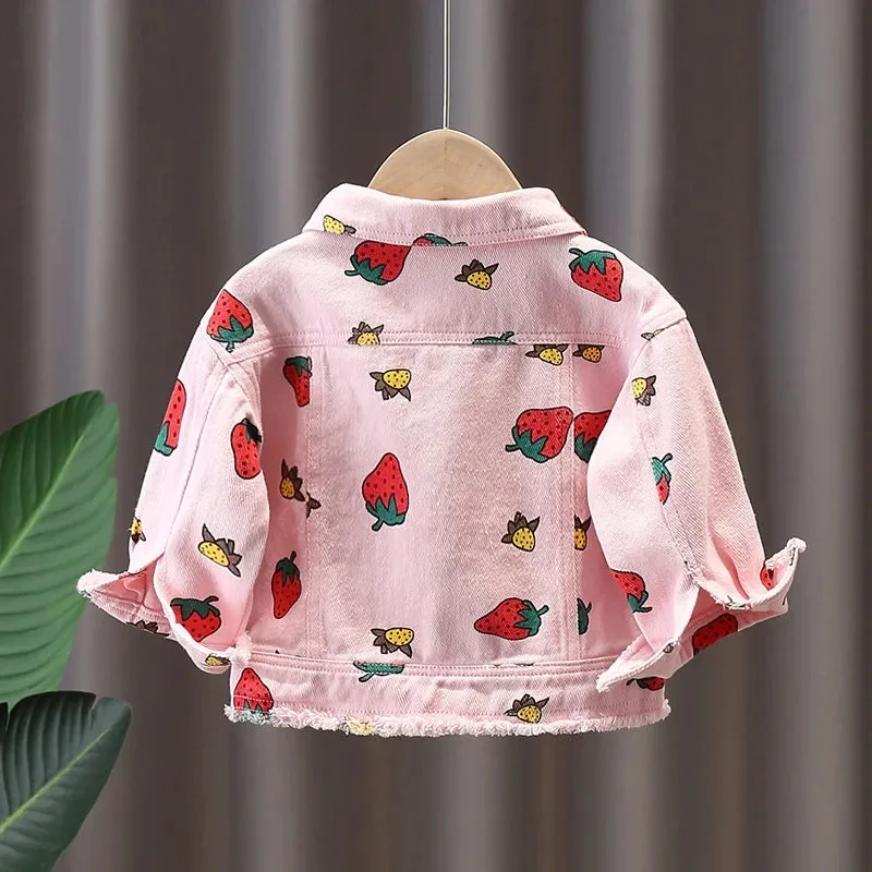 Baby Coat Girl Denim Jacket Cotton Long-Sleeved Clothes Cute Strawberry Girl Outer Coat Child jeans Children\'s Jacket 9M-6T