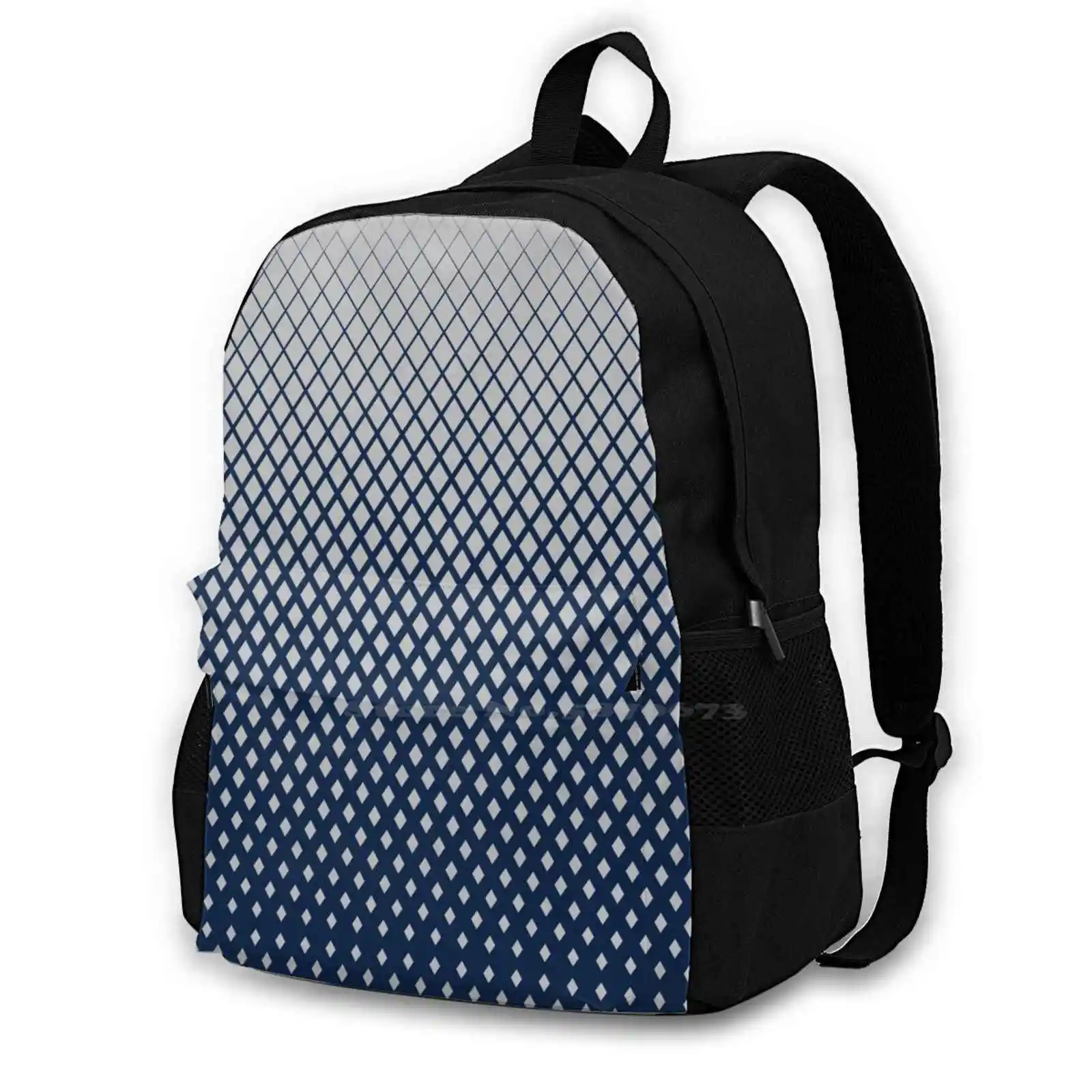 Diamonds / Gradient / Silver On Navy Blue Hot Sale Schoolbag Backpack Fashion Bags Clean Luxury Geometric Pattern Diamonds