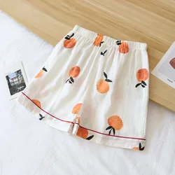 Summer 100% Cotton Home Pants Womens Shorts Gauze Pajamas Loose Soft Comfortable Sleep Bottoms Elastic Waist Print Sleepwear