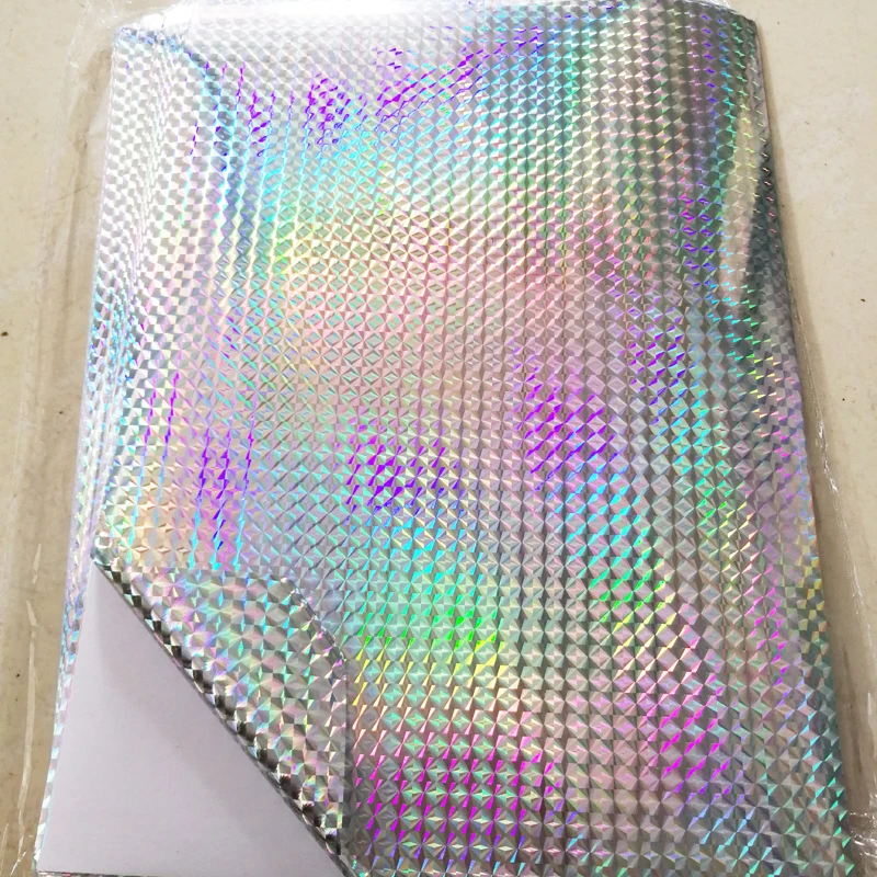 New Good Quality 50 Micron Thickness A4 Blank Square Pattern HOLOGRAM SILVER Sticker Label Paper for LASER/UV Printer Decoration