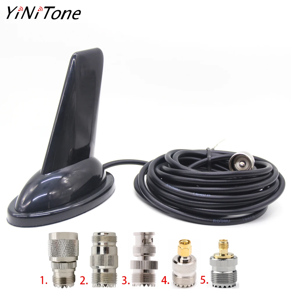 YiNiTone PL-259 to N SMA BNC Shark Fin Design VHF UHF 144/430Mhz Dual Band Antenna for QYT KT-7900D 8900 BJ-328 BJ-318 BAOFENG