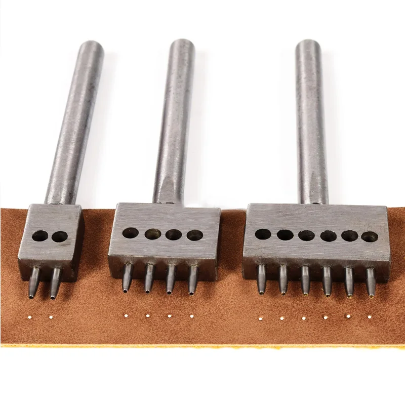 2/4/6 Prong 4/5/6/8mm Hole Punch Spacing Round Leather Punching Tool DIY Handmade Stitched Porous Circular Cut Row Punch