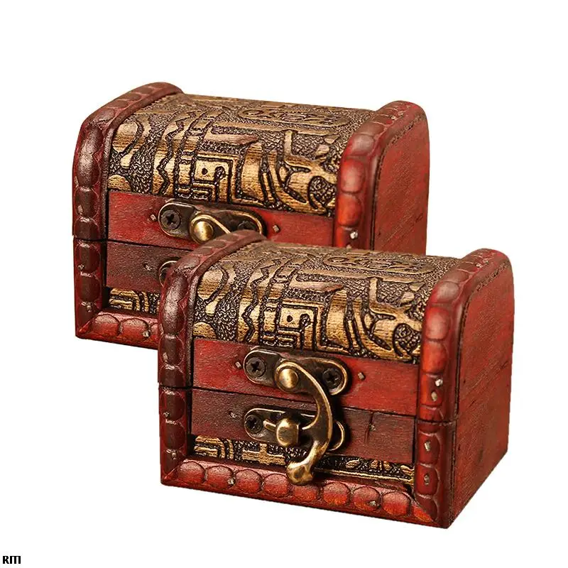 1PC Antique Mini Egyptian Antique Jewelry Box Wood Treasure Chest Storage Box Jewelry Organizer Box Crafts Small Box