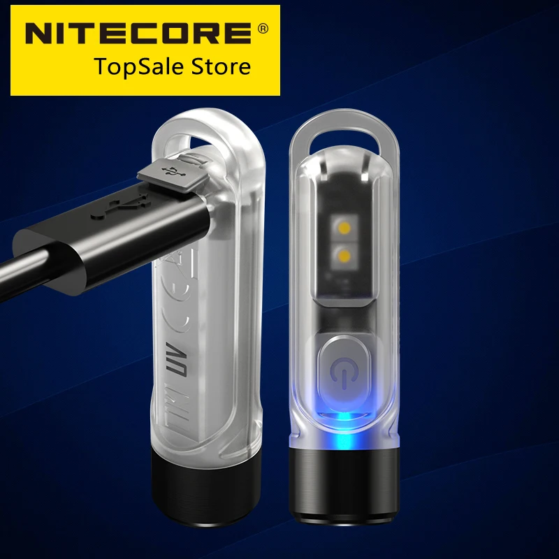 NITECORE TIKI UV Mini Keychain Light EDC 1000mw   White Warning Flashing USB Rechargeable LED Flashlight Build in Battery