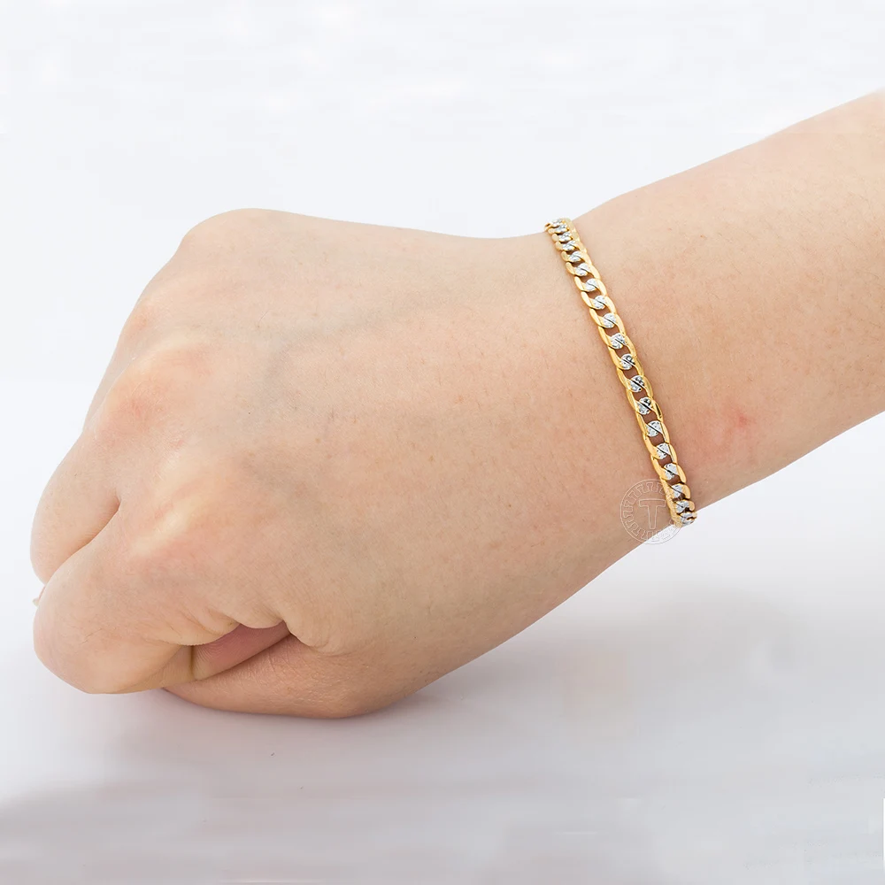 Davieslee 585 Silver Color Gold Color Womens Bracelet Chain Wristband Cuban Link 4mm 18cm 20cm 23cm 25cm GB94